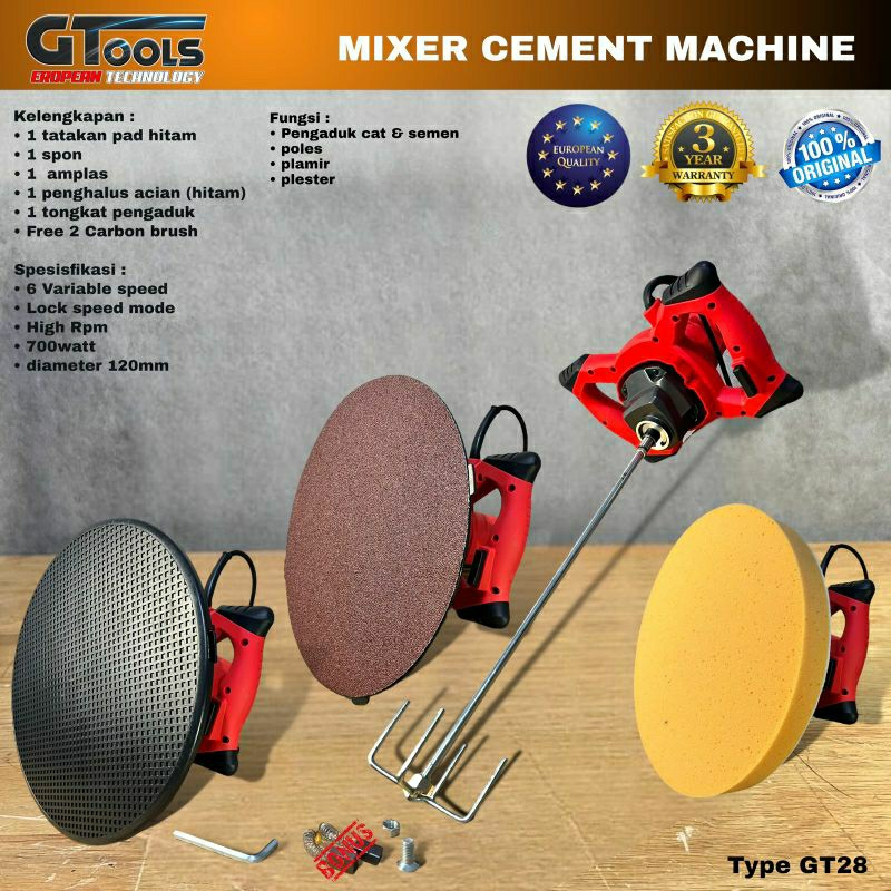 Gtools GT28 Mesin bor pengaduk semen acian cat. Mixing plester penghalus tembok poles keramik marmer
