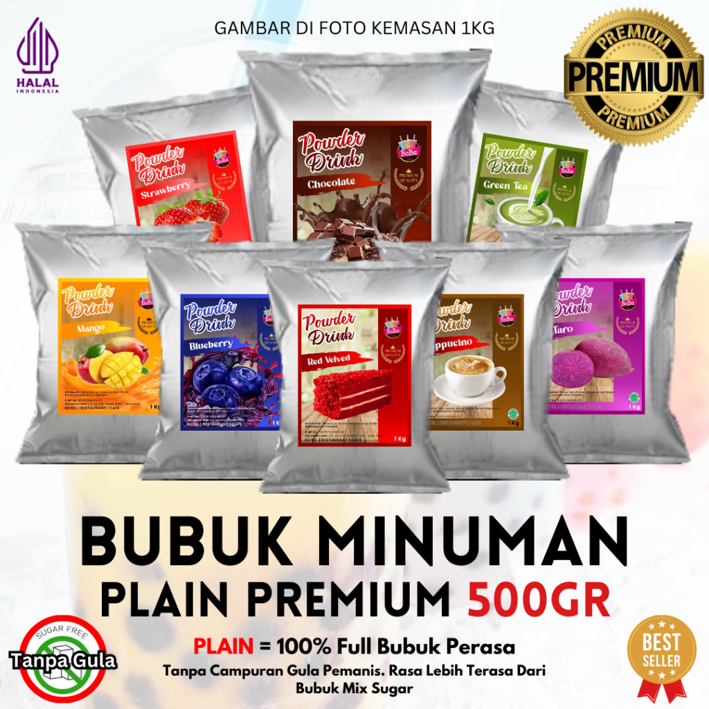 

Bubuk Minuman Rasa Premium PLAIN 500gr Serbuk Minuman Rasa dan Teh Kekinian