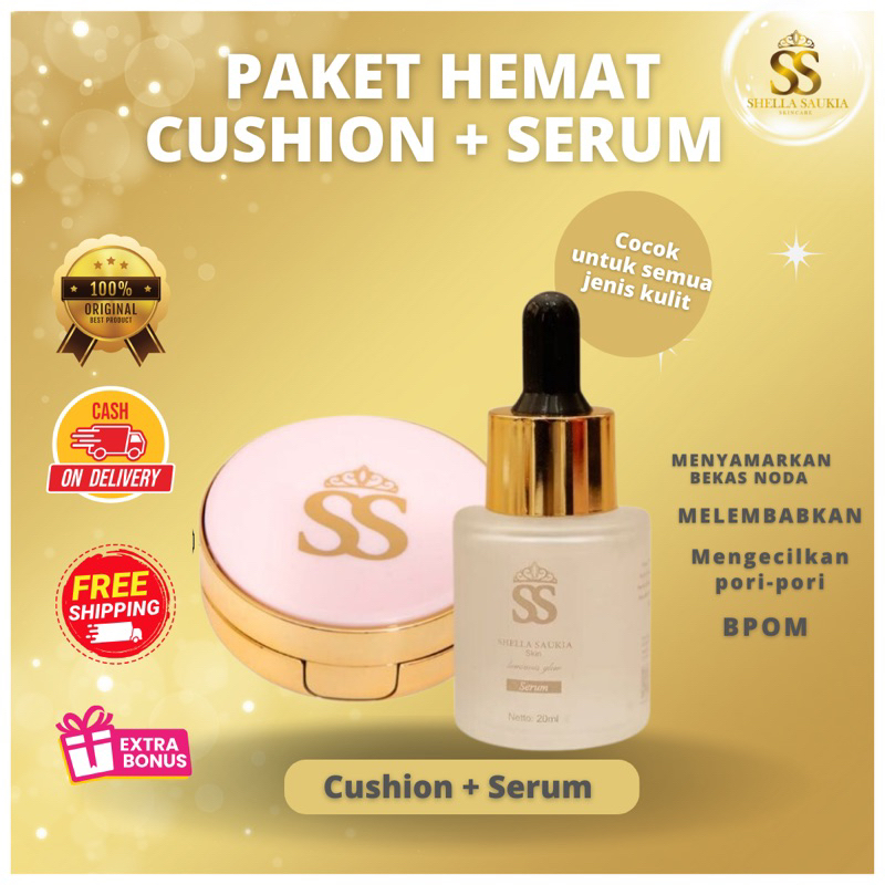 [PAKET HEMAT FREE POUCH] CUSHION + SERUM BY SHELLASAUKIA SS SKIN