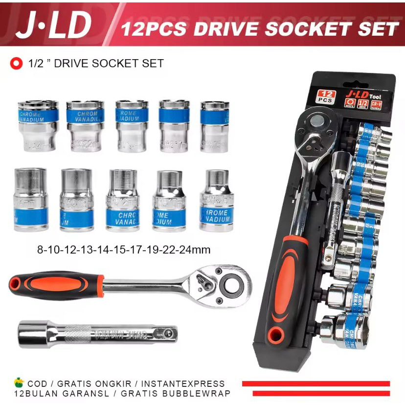 JLD Impact Kunci Set Socket Sok Kunci Sok Wrench 1/2