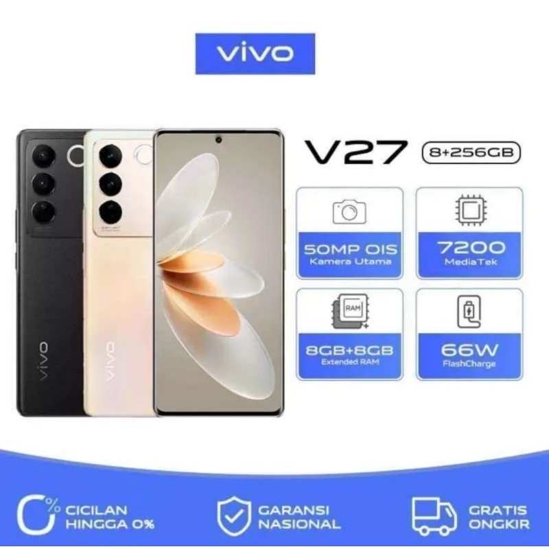 Vivo V27 5G RAM 8GB+8GB Extended ROM 256GB NFC 66W Fast Charging Garansi Resmi terbaru hp 2023