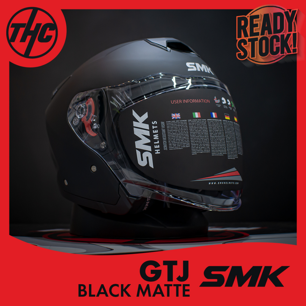 HELM SMK GTJ BLACK MATTE HALF FACE HELMET SMK