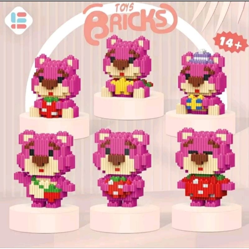 Nano Block Mainan Balok Building Block Nano Blok Nano Bricks Balok Susun Mainan Edukasi 3D DIY Disney Series Lotso Beruang Strawberry