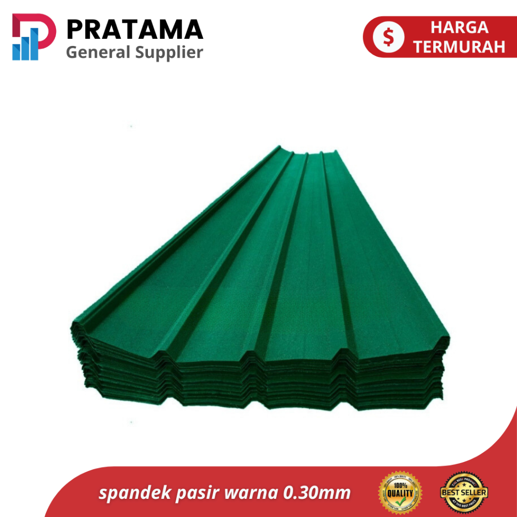 Atap senyap Spandek pasir warna tebal 0.30 mm hijau - 3 mtr