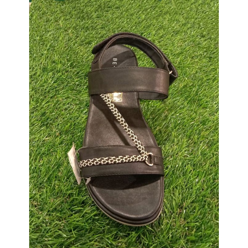 PROMO BE.BOB  SANDAL WANITA TALI WEDGES WARNA HITAM PEKAT PENGIKAT TALI SINTETIS PU PRODUK ORIGINAL