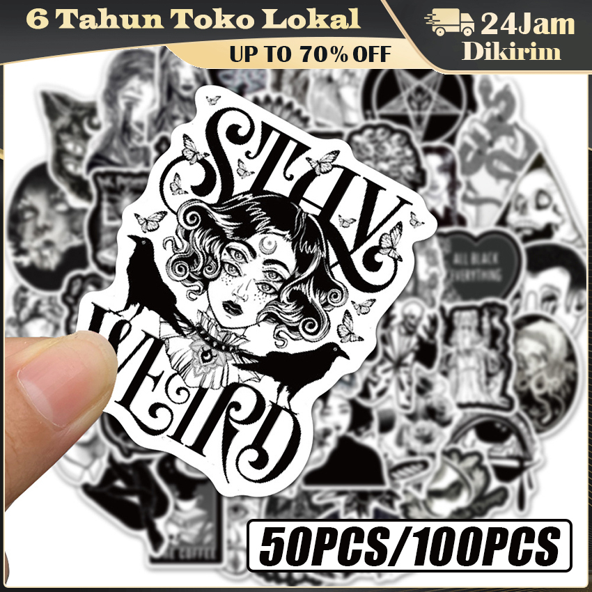 

50/100Pcs Stiker Graffiti Gothic Warna Hitam Putih Untuk Laptop Sepeda Skateboard Mobil