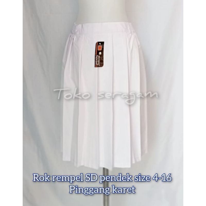 Rok sekolah SD SMP rempel pendek karet putih size 4-16/Rok SD bahan famatex