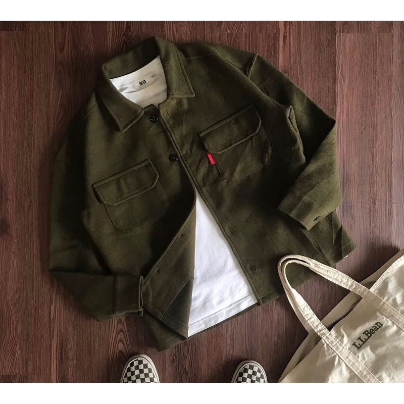 JUAL WOOL-BLEND 4POCKET OVERSHIRT JACKET by THE BEST CHOICE GREEN