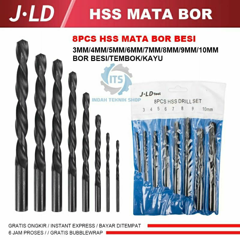 Mata Bor Besi HSS JLD Set 8 PCS (3-4-5-6-7-8-9-10 MM)