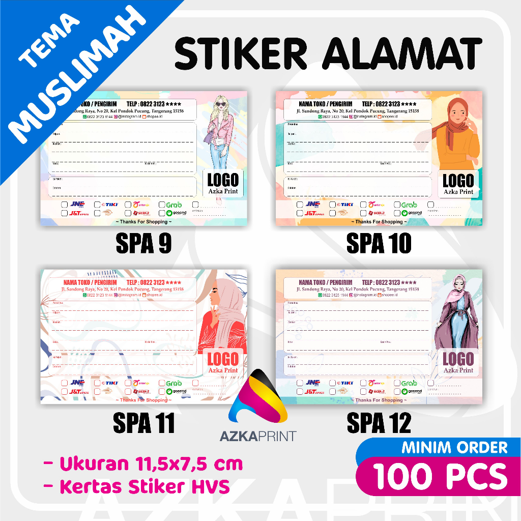 Stiker Alamat Pengiriman Olshop Tema MUSLIMAH Part 1  -Stiker pengiriman olshop stiker alamat custom