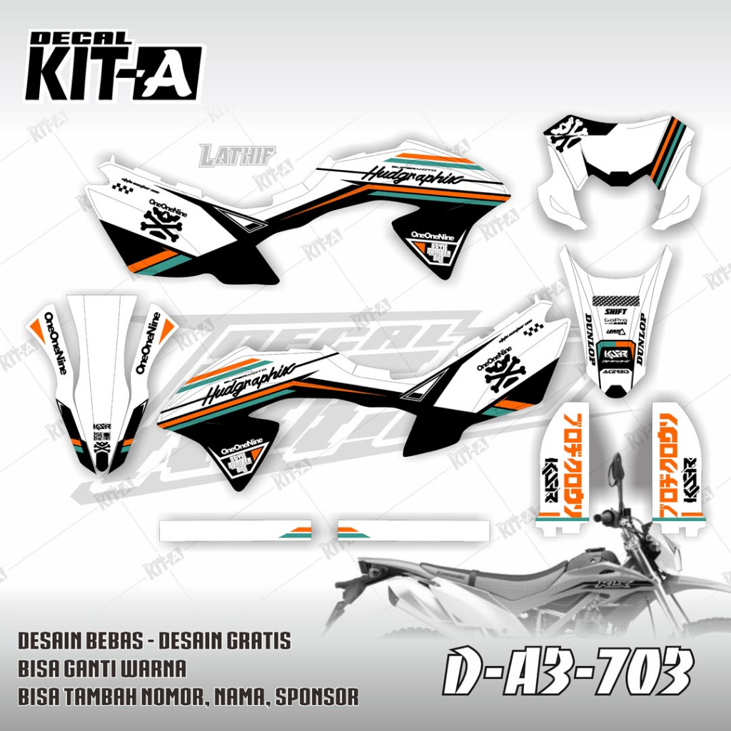 Decal Klx 150 BF Dekal Stiker Klx G Motif Lis Orange Hijau D-A3-703
