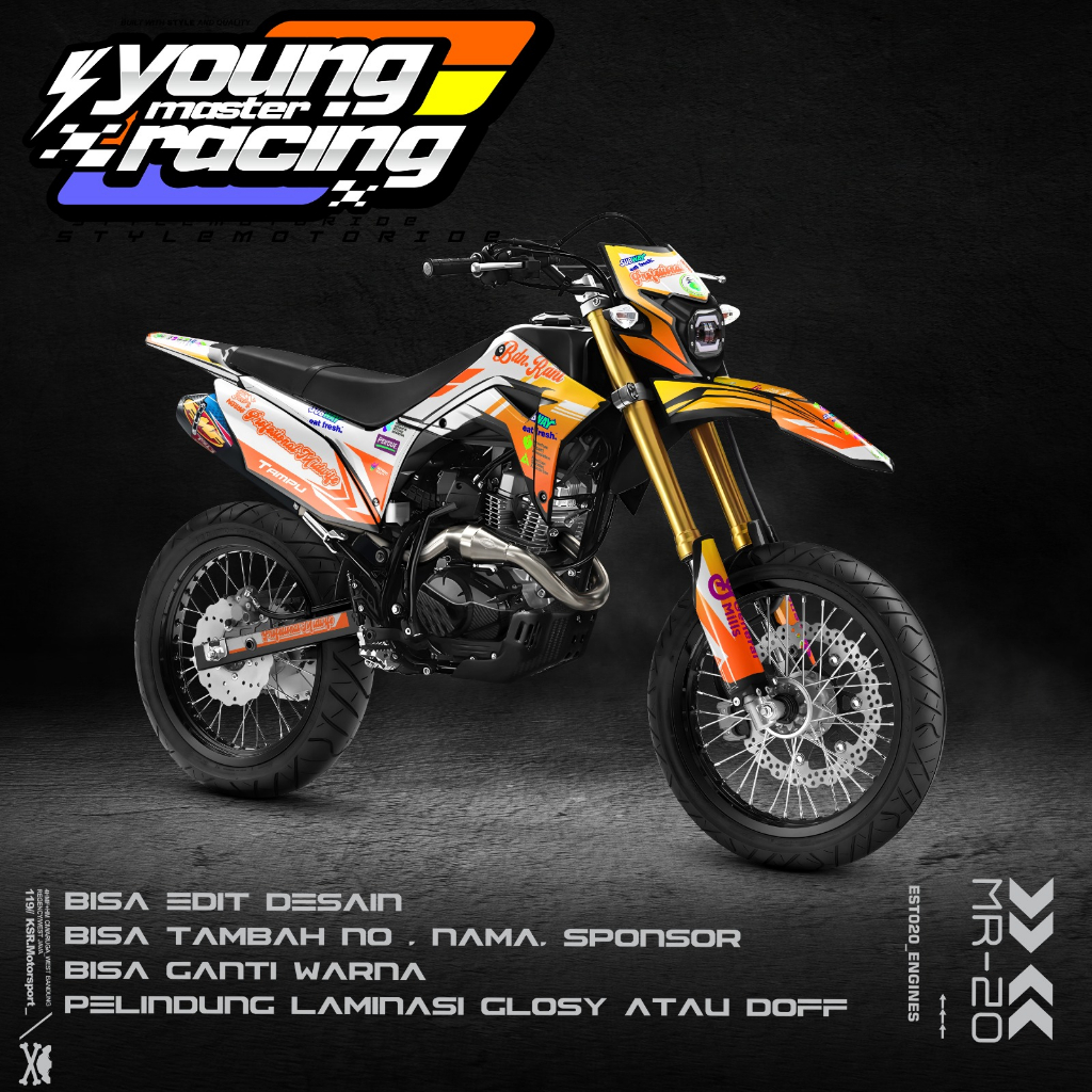 DECAL CRF 150L DTRACKER KLX BF HITAM UNGU CUSTOM NAMA DAN NOMOR