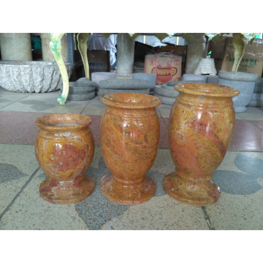 3Biji Vas Air Marmer Merah Kekuningan+ongkir area jawa