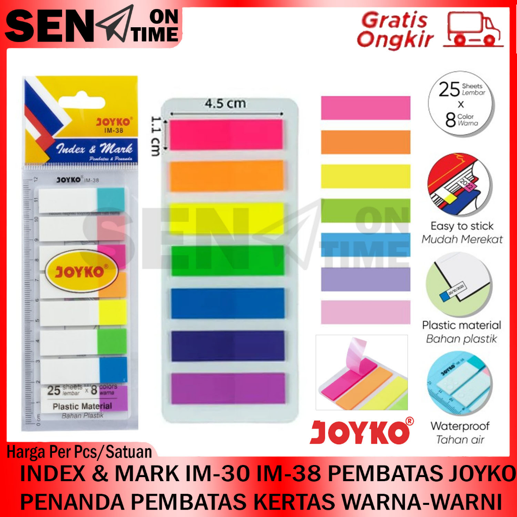 

INDEX & MARK IM-30 IM-38 PEMBATAS JOYKO TANDA PENANDA BUKU MAJALAH NOVEL WARNAWARNI BATASAN PLASTIK PELASTIK ALAT MENANDAI HALAMAN KERTAS LENGKET NEMPEL PAPER PAPERS MEMO PAGE MARKES STICKY NOTES NOTE NEMPEL COLOR COLOUR PERLENGKAPAN SEKOLAH KERJA KANTOR