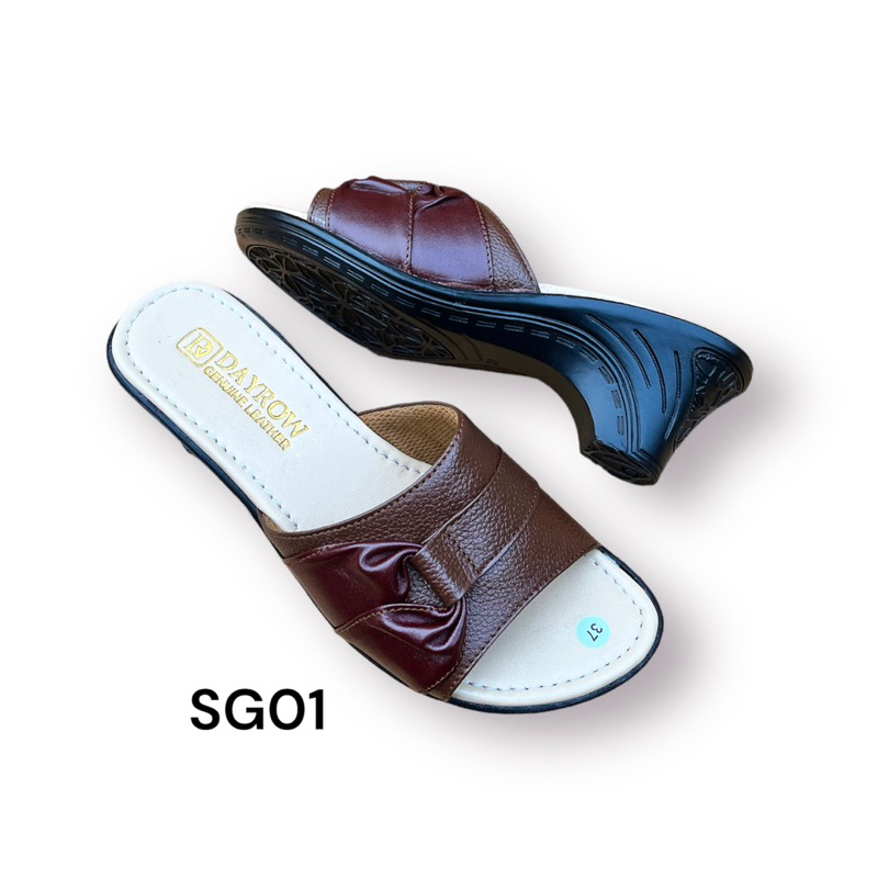Sandal wedges wanita kulit asli handmade