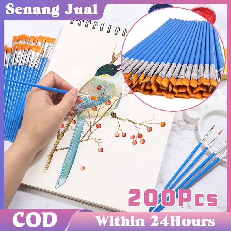 

200pcs Kuas Lukis Set Kuas Face Painting Kuas Flat Nylon Brush Kuas Lukis Sterofoam Kuas Cat Air