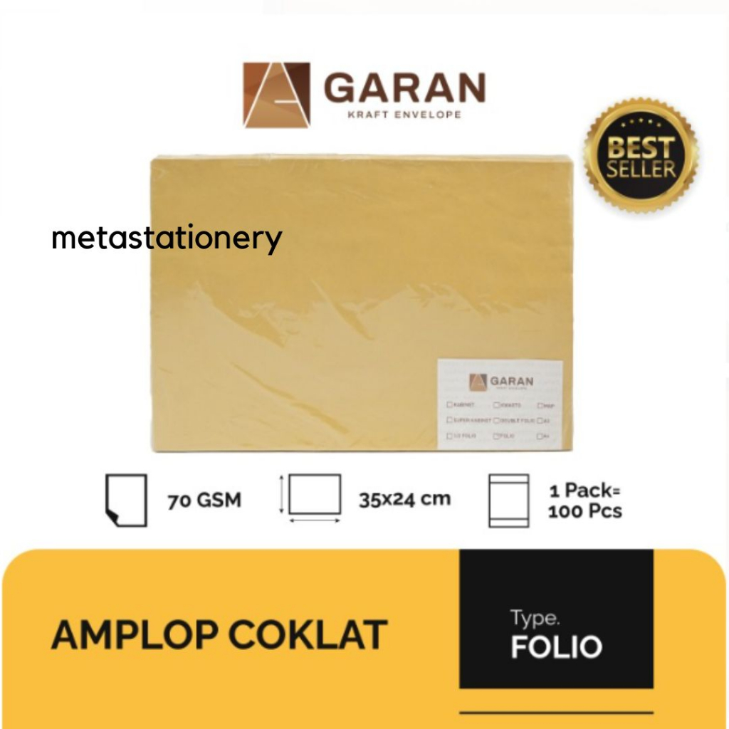 

Amplop Coklat Folio Garan 34.5 cm X 24 cm 1 Pack ( 100 Lembar )