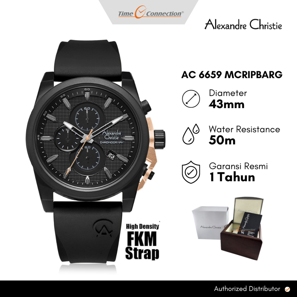 Alexandre Christie AC 6659 MCRIPBARG Hitam Rosegold Original / Jam Tangan Pria Analog