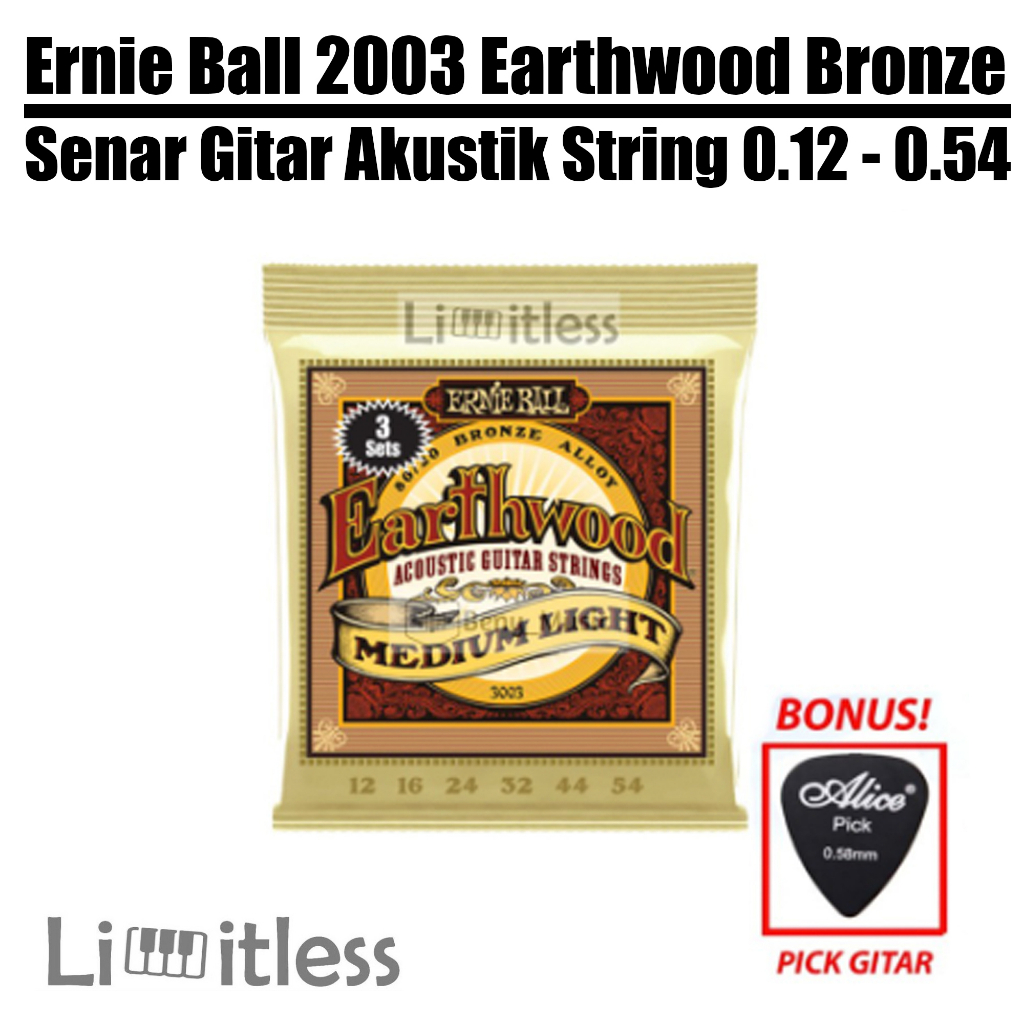Senar Gitar Akustik String 12-54 Ernie Ball Earthwood 2003 Medium Light Bronze Original