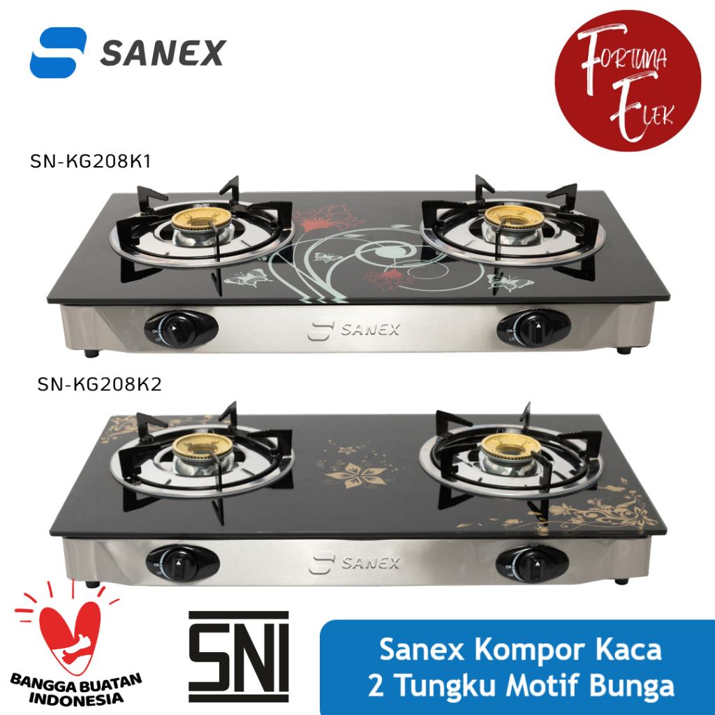 SANEX SN KG208 K1/ K2 KOMPOR GAS KACA 2 TUNGKU BUTTERFLY SERIES MOTIF BUNGA