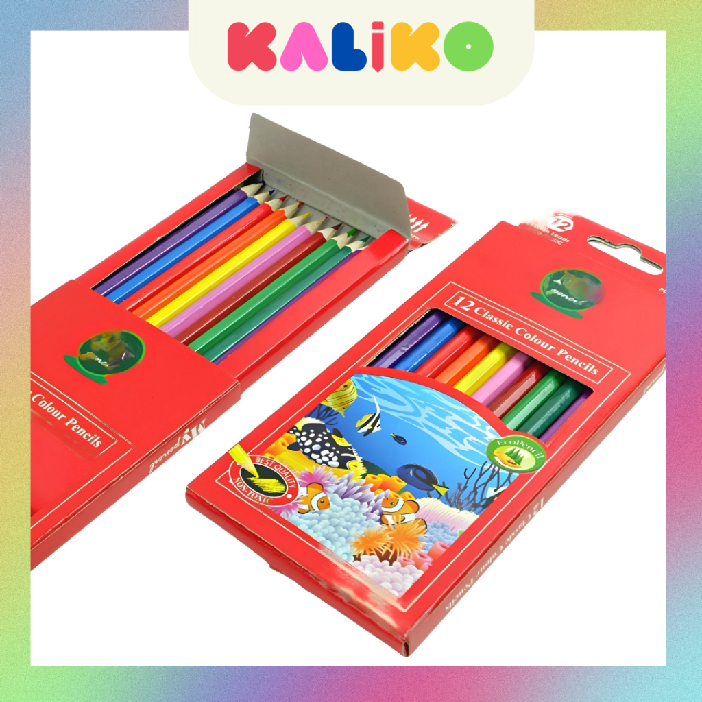 

KALIKO - Pensil 12 Warna Panjang MY PENCIL / Color Pencil Paper Box Classic / Coloring Set Anak Anak Sekolah