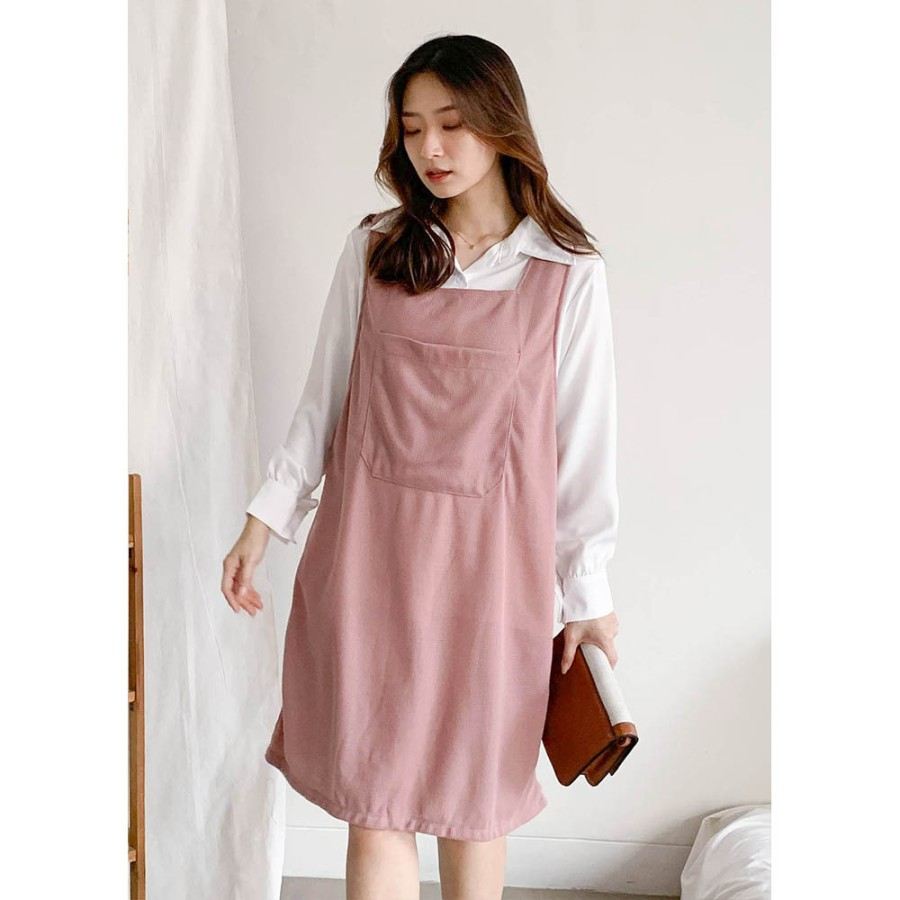 Yoenik Apparel Fadwa Overall Dress - Overall Korea Midi Dress Waffle