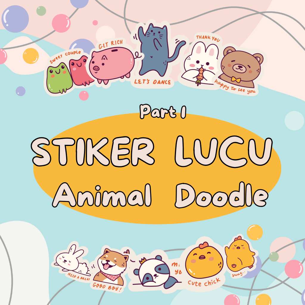 

Stiker Anak Aesthetic Lucu Animal Doodle Part I Fancy Kartun Murah isi 40 pcs 10 varian