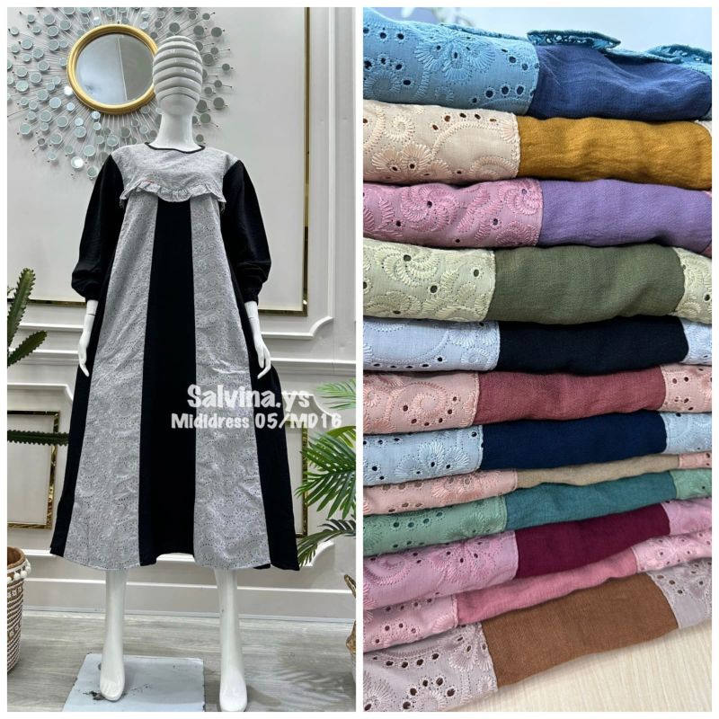 Midi dress kringkle mix bordir original salvina ys / midi dress salvina ys