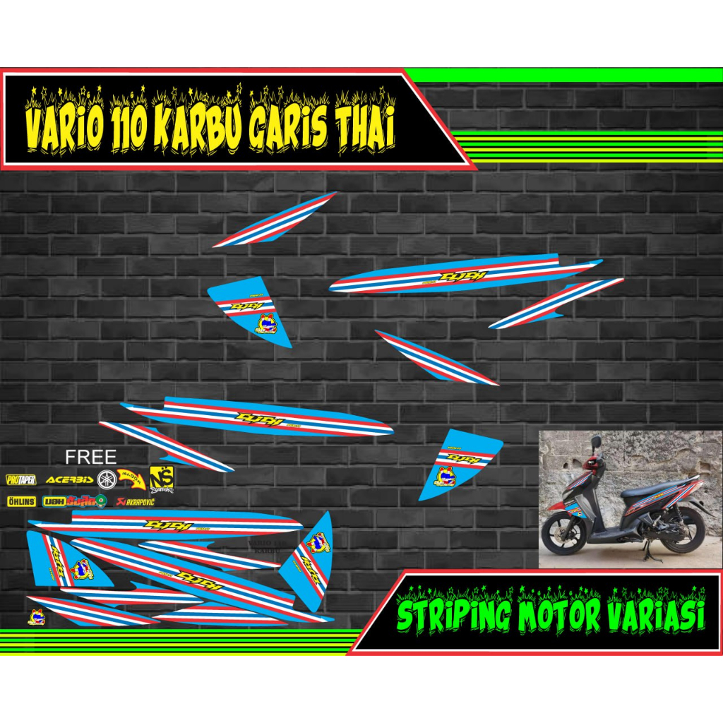 striping stiker motor vario 110 karbu garis thai