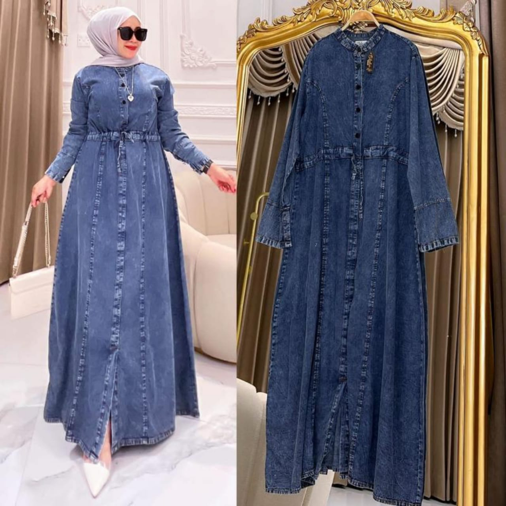 Gamis Jeans Wanita Model Terbaru Dress Jeans Premium  Baju Gamis Polos Busana Muslim Wanita Dewasa Jubah Muslim Gamis Busui Pakaian Wanita Model Terbaru Kancing