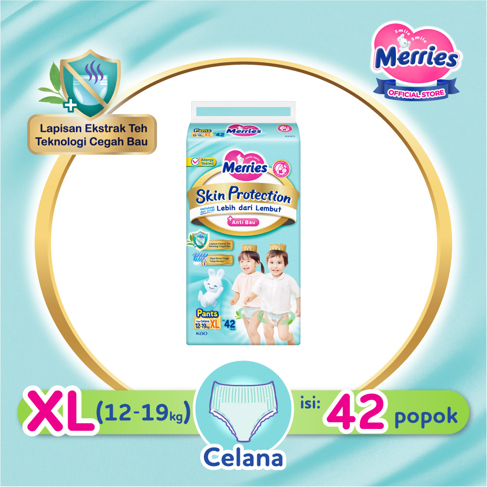 Merries Skin Protection Popok bayi Celana XL 42 - Perlengkapan Bayi Dengan Ekstrak Daun Teh Alami