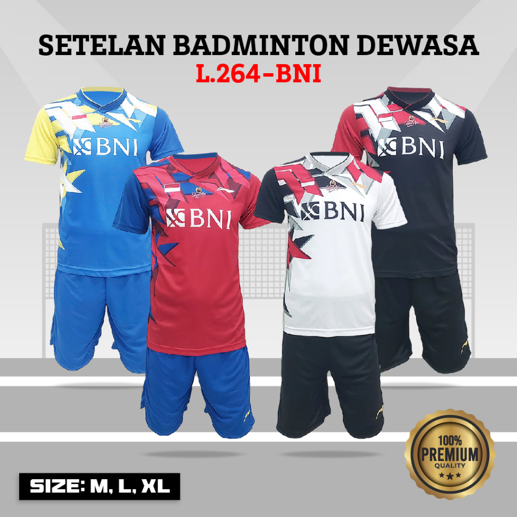 SETELAN BADMINTON DEWASA KAOS BULUTANGKIS PRINTING L 264 BNI