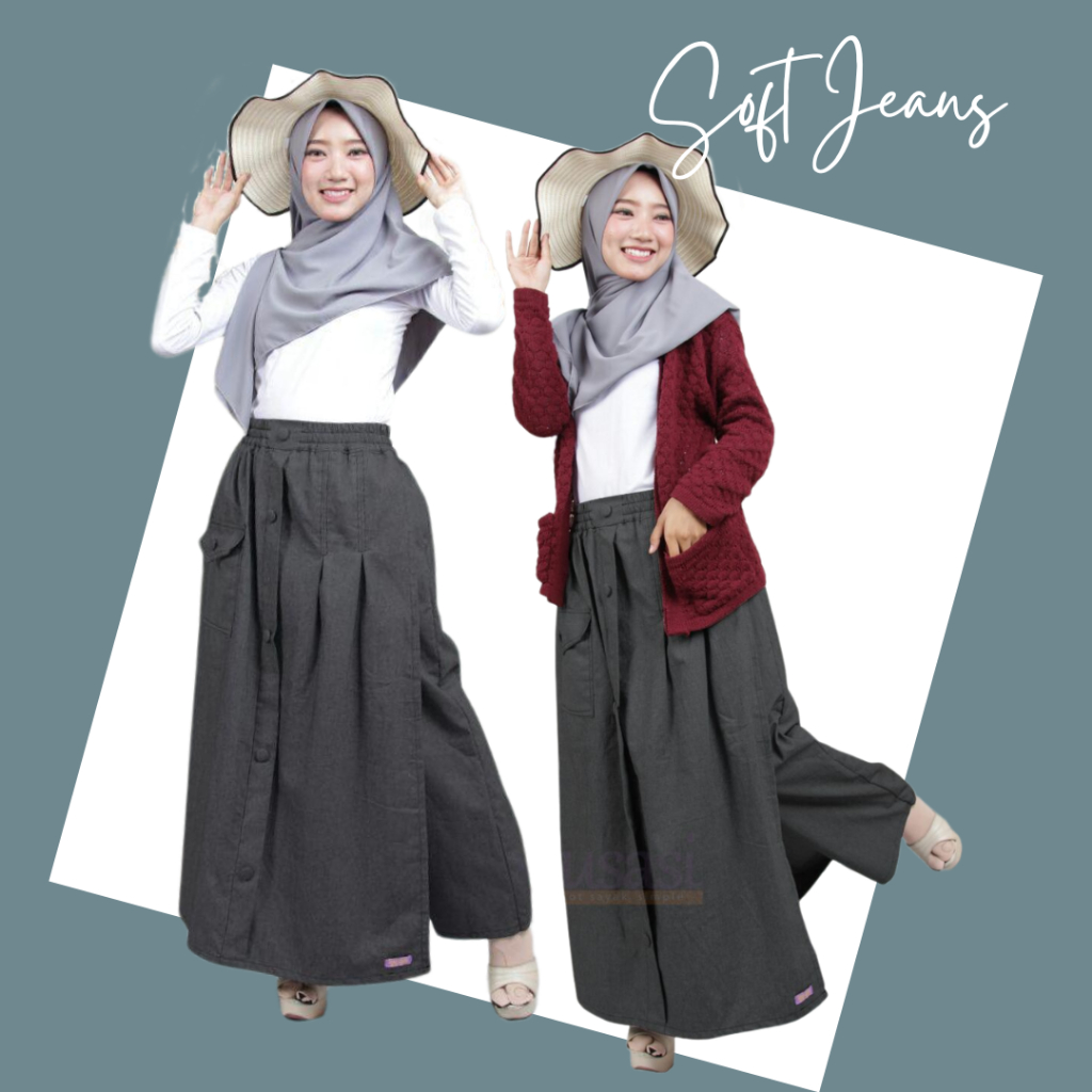 rok celana wanita muslimah kusasi soft jeans  oxford rok celana dewasa terbaru bisa custom lapak ola
