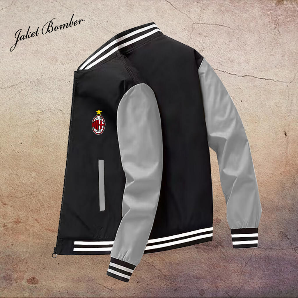 COD - Jaket Bomber casual Logo Ac Milan Premium | Jaket Baseball Varsity Ac Milan waterproof nyaman 