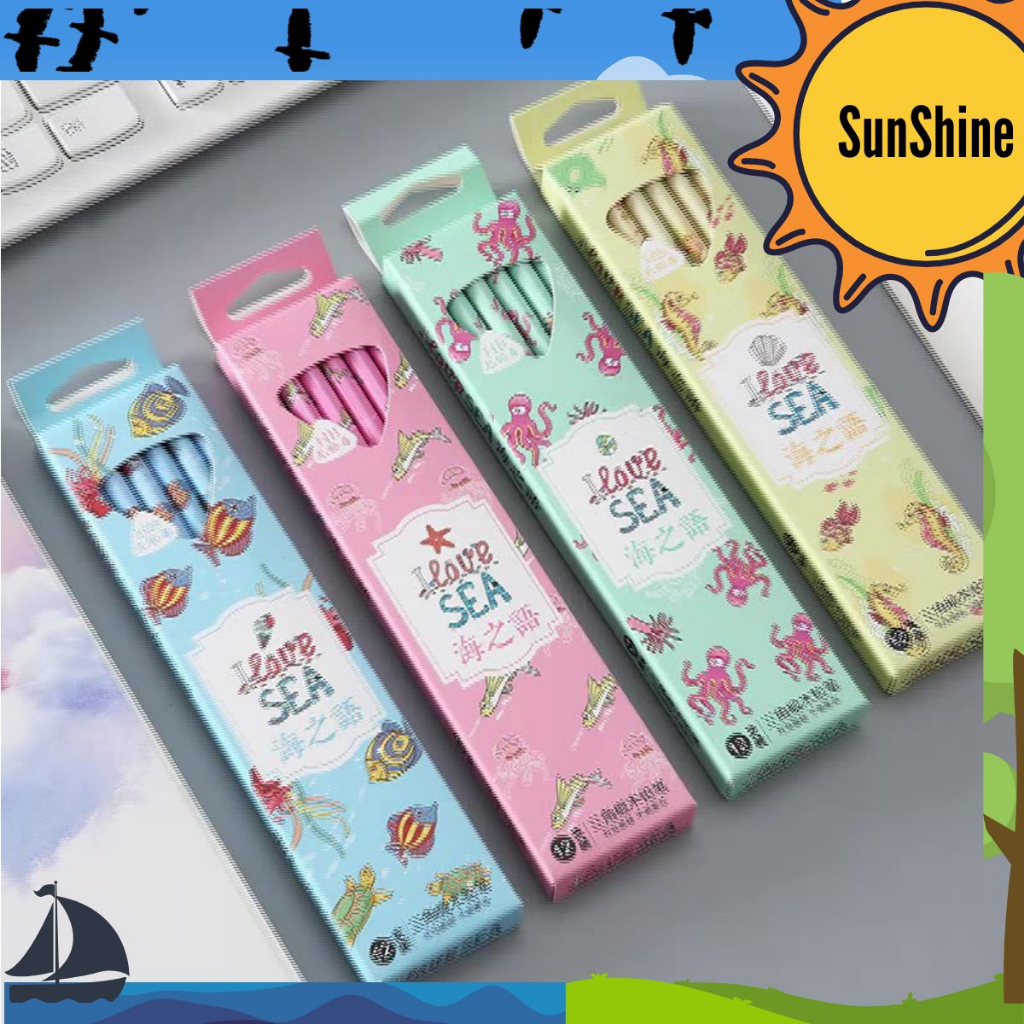 

✨ Sunshine Fancy ✨ SELUSIN / 12 Pcs Pensil Raut HB I Love Sea S8014