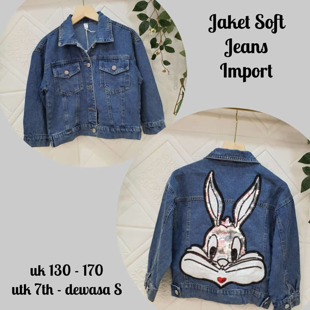 Jaket Anak Unisex Bahan Soft Jeans Bootleg Bugs Bunny Import