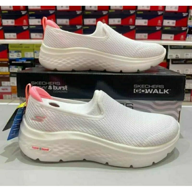 SKECHERS GO WALK HYPER BURST VIVID OCEAN WHITE/PINK WOMEN SIZE 38 ONLY SLIP ON ORIGINAL BY SPORT STA