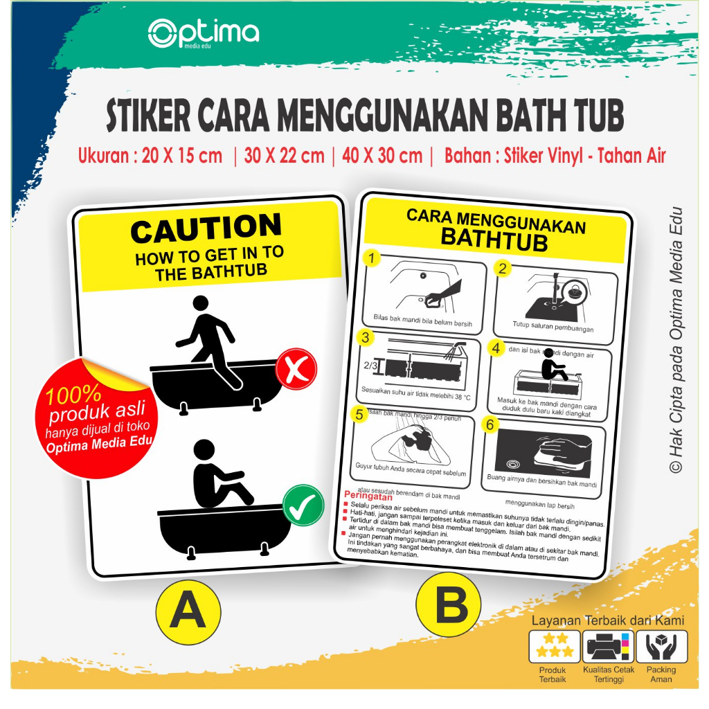 

Stiker Cara Menggunakan Bath Tub Kamar Mandi Hotel / penginapan / kost / kos / Sewa