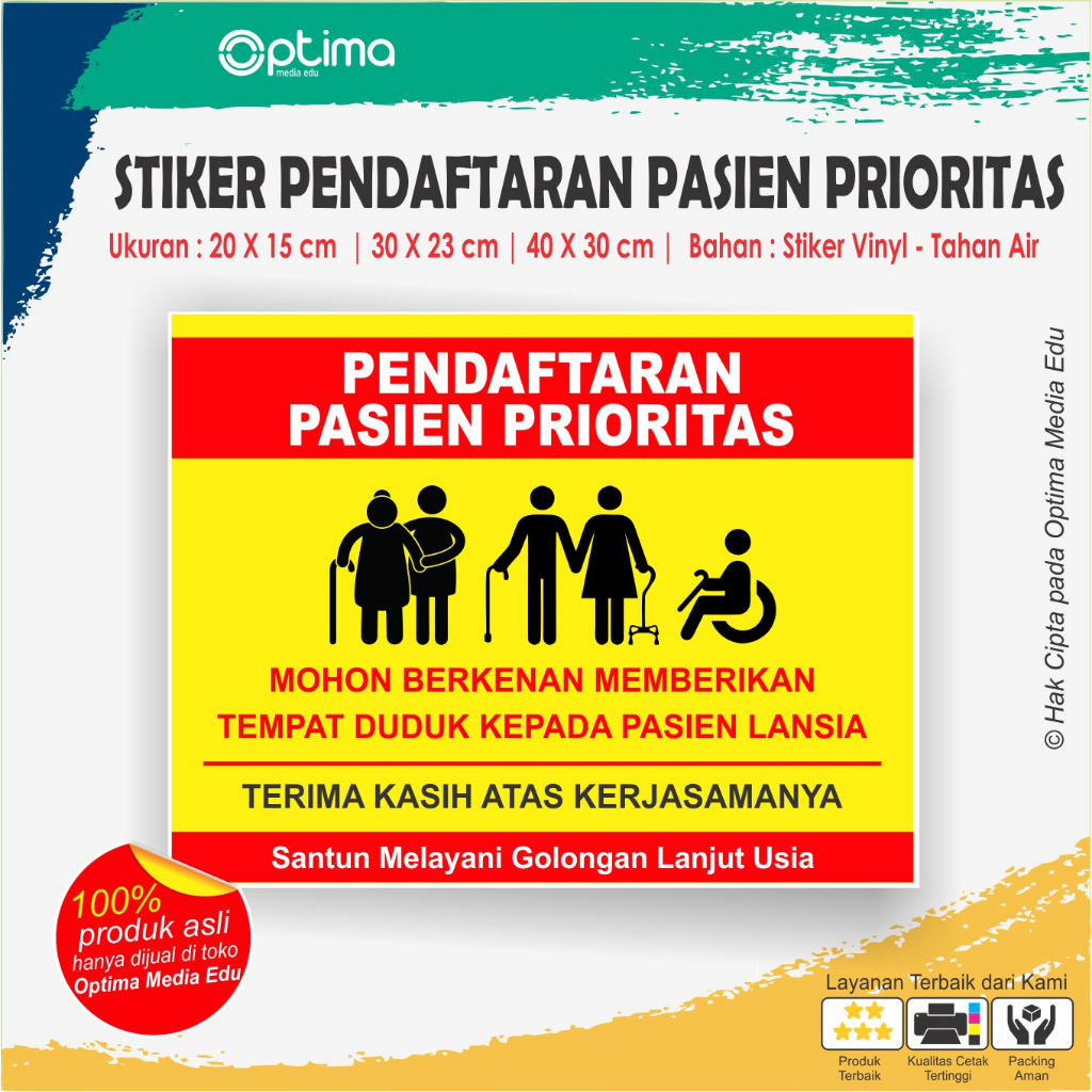 

Stiker Pendaftaran Pasien Prioritas Rumah sakit, Puskesmas, Klinik, Tempat Praktek