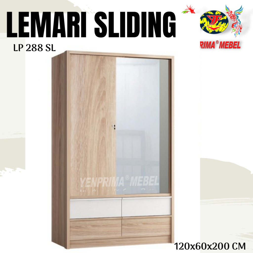 Siantano LP 288 SL/ Lemari Pakaian 2 pintu/ Lemari Baju Sliding Cermin