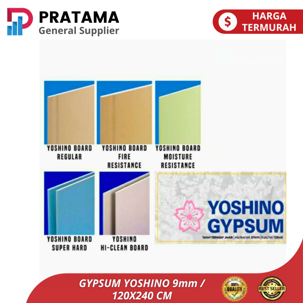 GIPSUM YOSHINO 9mm / GYPSUM YOSHINO PARTISI / PLAFON GIPSUM 1.2 x 2.4 M