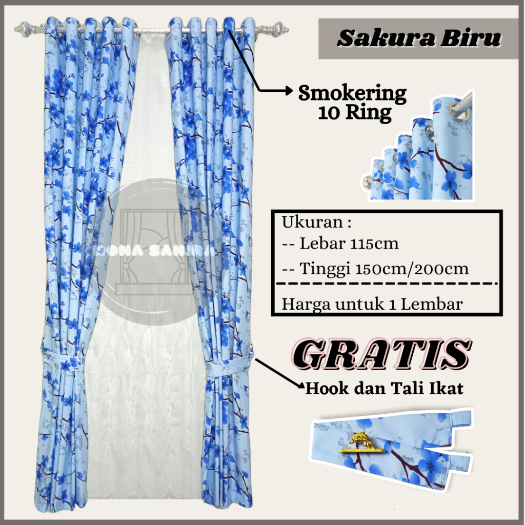 Gorden Sakura Gorden Jendela Pintu Minimalis Aesthetic Vintage Hordeng Smokering Smokring Tirai