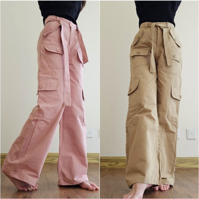 a132 - denim cargo pants woman free size celana cargo jeans wanita blackpink new jeans lalisa jennie