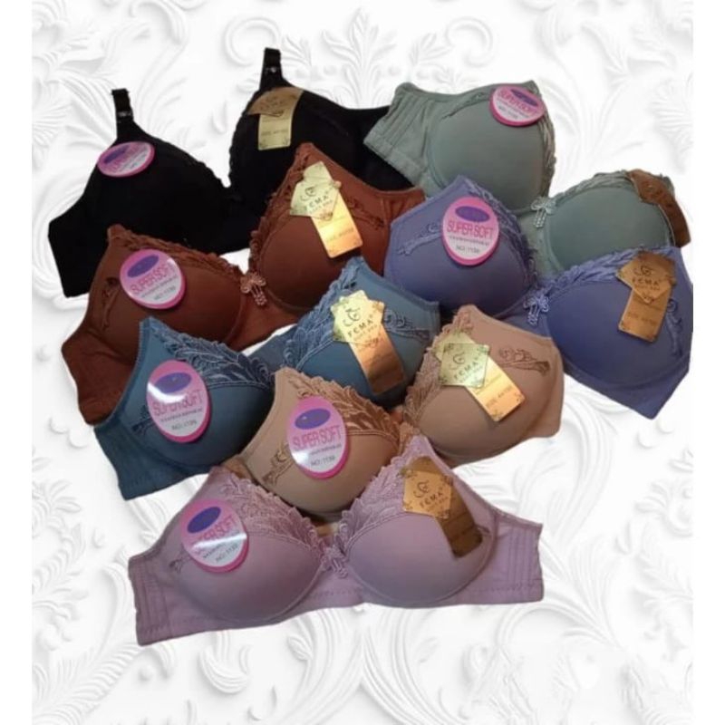 Ecer Bra Fema 1139 Tanpa Kawat Motif Renda Bunga, Bra Import Termurah