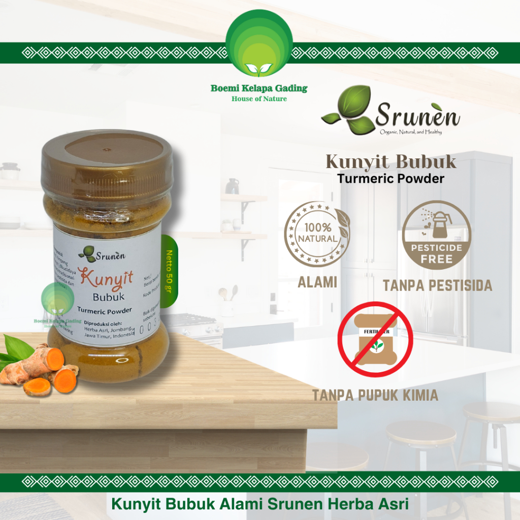 

Kunyit Bubuk Murni Natural Turmeric Powder 50 gram Srunen Herba Asri Organik