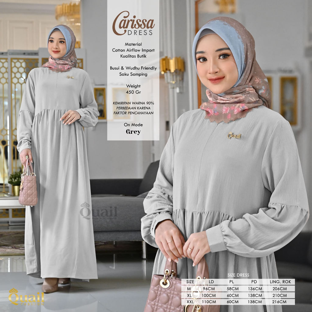 Quail Hijab - CARISSA EXCLUSIVE DRESS ORI QUAIL SCARLET AIRFLOW