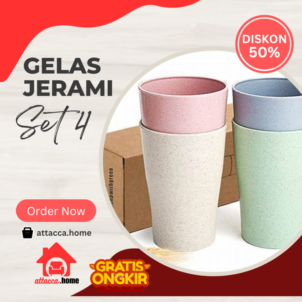 Gelas Jerami Set 4 Murah Cangkir Kopi Bahan Wheat Straw Gandum Tebal Tahan Panas Plastik Aesthetic K