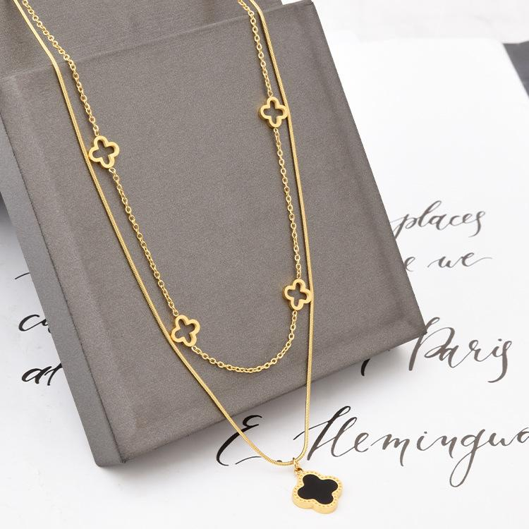 [ Bayar Ditempat ] Kalung Titanium 2 Layer Clover Gold Anti Karat / Kalung Titanium Wanita Anti Lunt