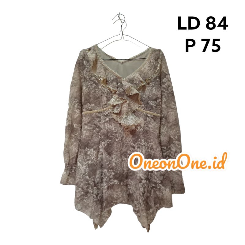 Atasan blouse vintage coklat khaki lengan panjang preloved A46