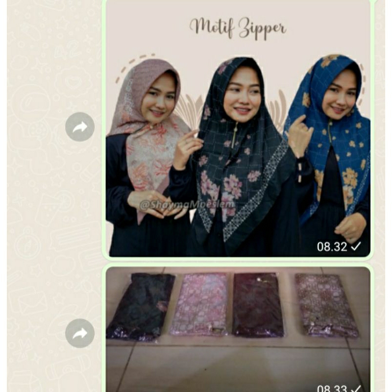 HIJAB SEGIEMPAT INSTAN ZIPPER/RESLETING MOTIF